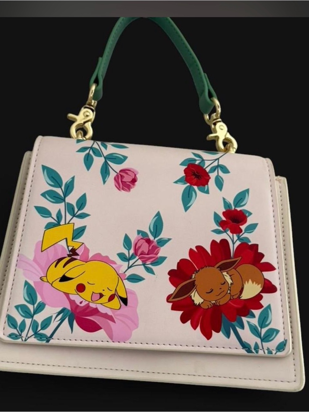 Pokemon Floral Top-Handle Satchel in Light Pink and Green